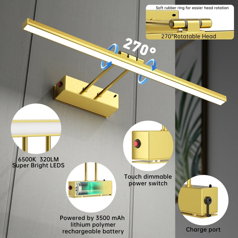 Battery Operated Picture Light – 15.7 Inch Wireless Rechargeable LED Wall Art Light, 5000mAh, 3 Color Temps & Dimming, Timer & Remote For Paintings