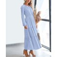 thumbnail image 3 of Fall Dresses for Women 2025 Casual Long Sleeve V Neck Elastic Waist Lightweight Maxi Wedding Guest Dress Pockets, 3 of 4