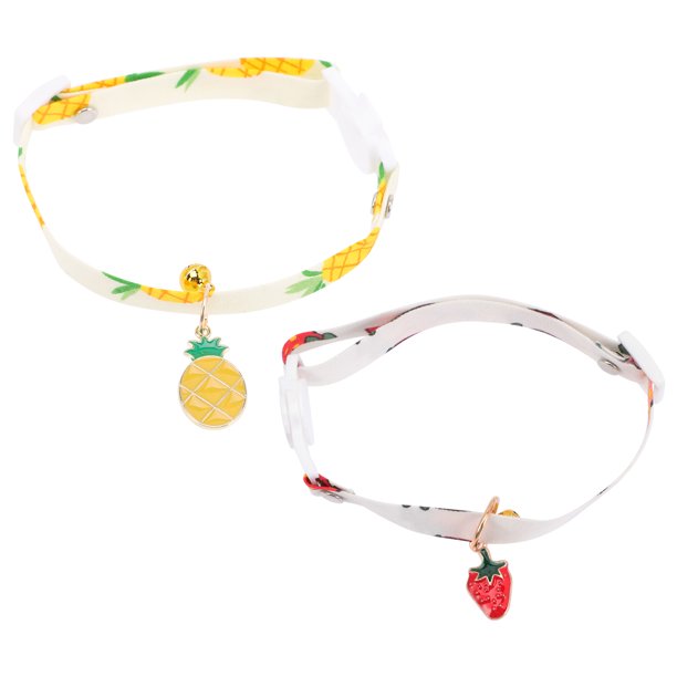 2 collares para mascotas con estampado de frutas para gatos, collares ajustables para perros con campana