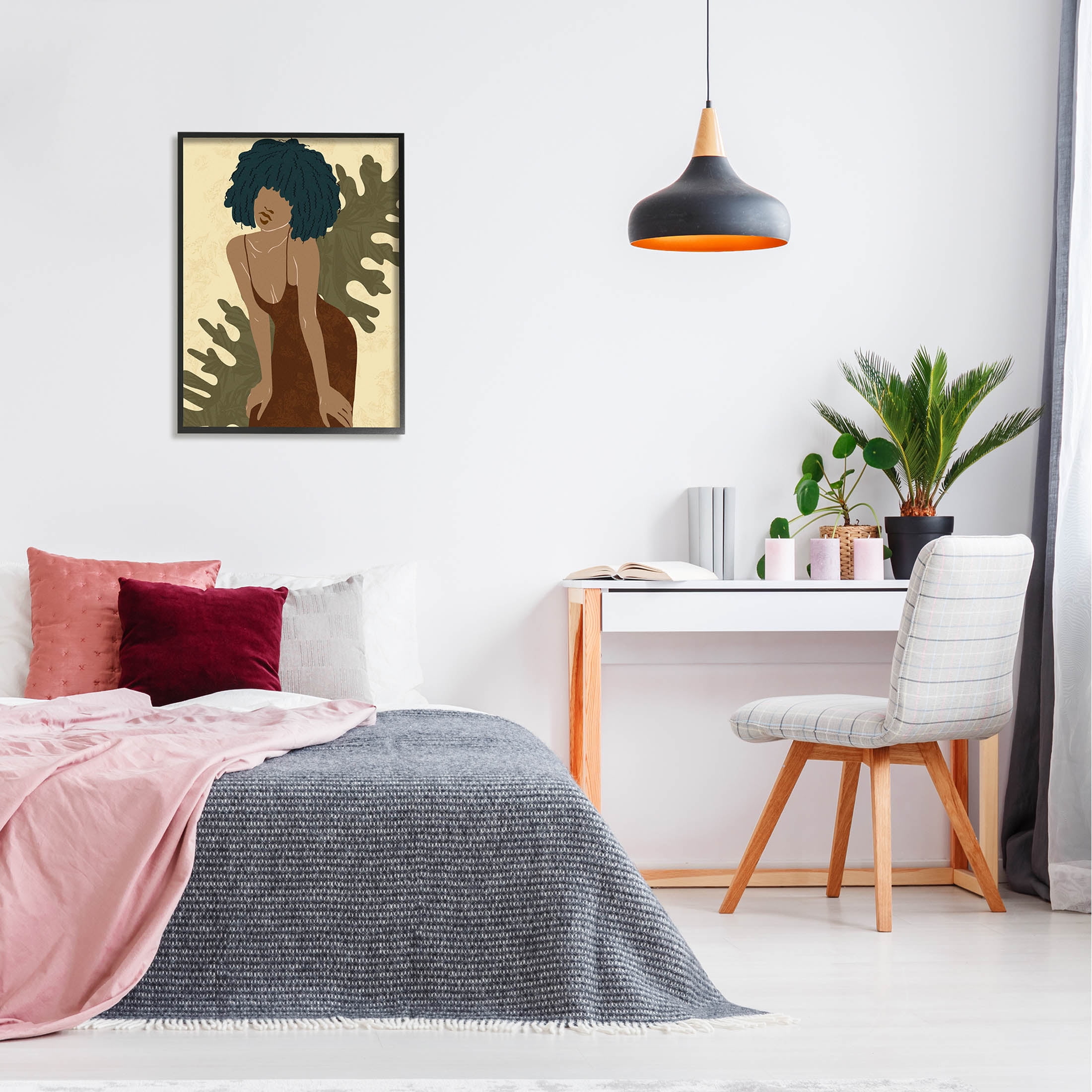 Boho Woman Botanical Leaf Botanical & Floral Graphic Art Black Framed Art Print Wall Art