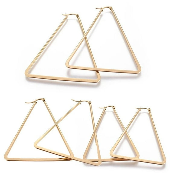 304 Stainless Steel Hoop Earrings Triangle Gold 64X51X2Mm Pin 0.8Mm P612