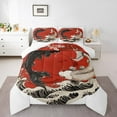 thumbnail image 2 of Gossip Koi Fish Quilt Set Japanese Style Ukiyo-E Bedding Set Floral Ocean Waves Japanese Comforter Set Adults Men Women Cherry Blossom Bed Duvet Set 1 Pillow Case, 2 of 7