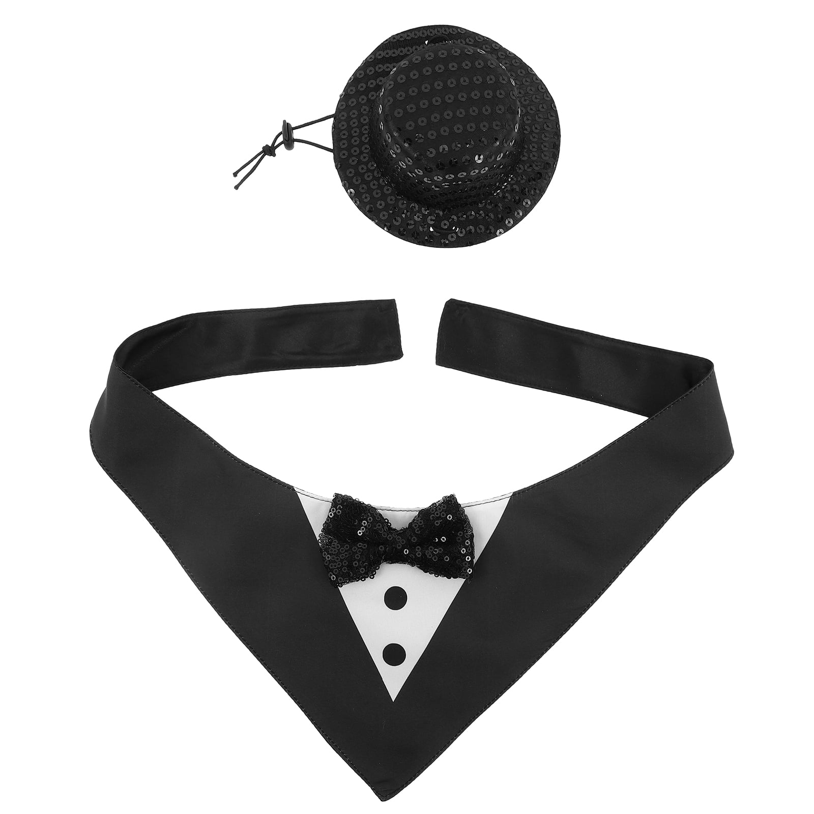 GAXIRE 1Set Black Dog Tuxedo Hat and Bandana Set Stylish Pet Clothing for Formal Gatherings