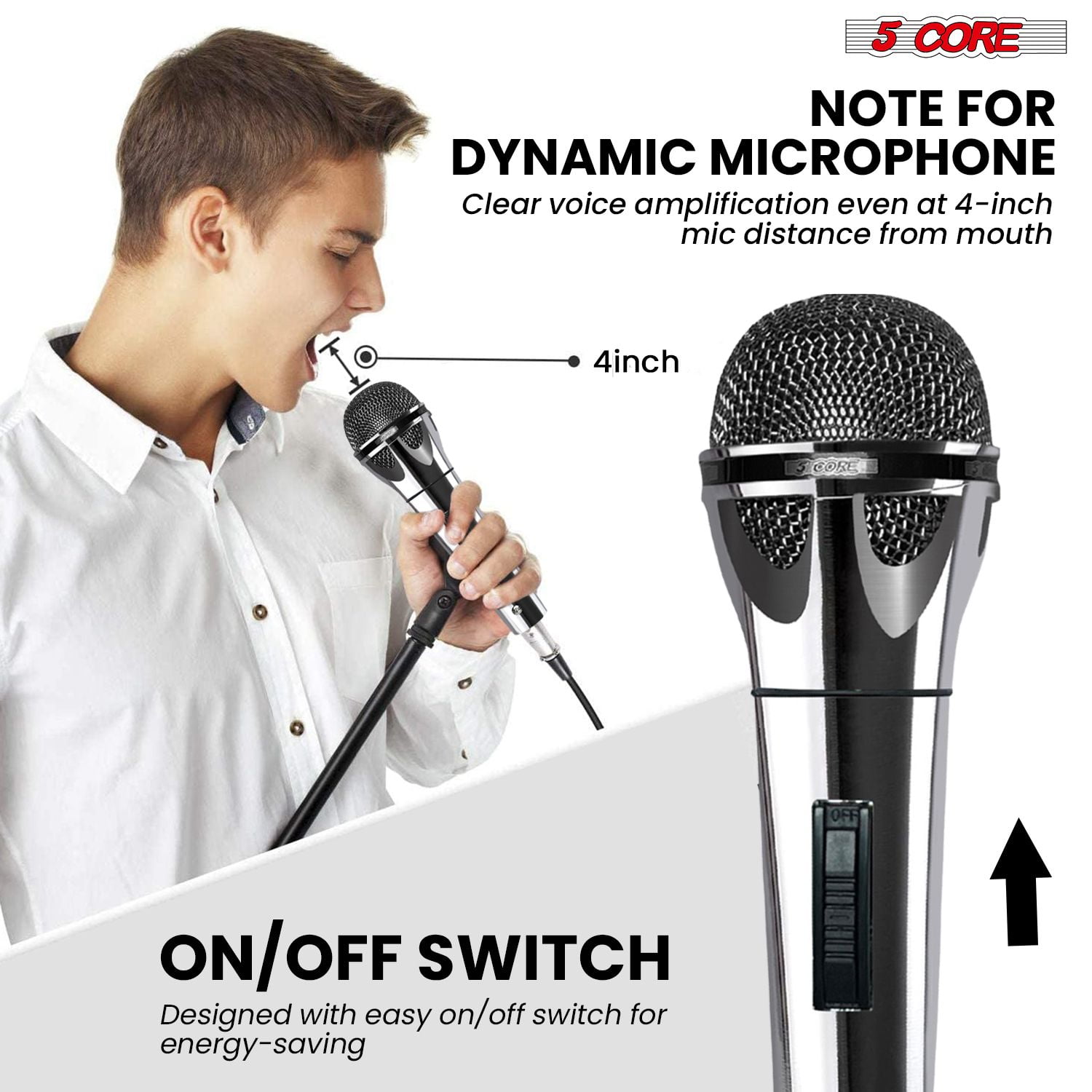 2-Pack Professional Cardioid Dynamic Microphones with XLR Cable & On/Off Switch, Handheld Vocal Mics for Karaoke, Live Singing, DJ and Public Speaking