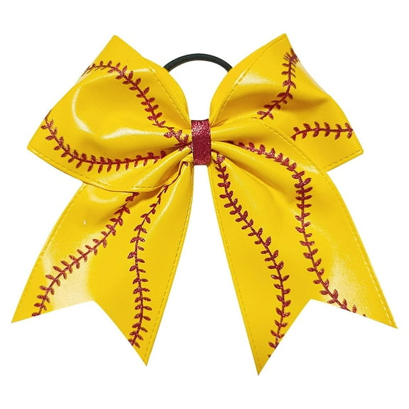 Hair Bows 7" Glitter Leather Cheer Bows Accessories Large Ponytail Holder Elastics Tie Cheerleading Cheerleader Teen Girl Team Competition Sports Player Gift Red Yellow