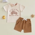 thumbnail image 2 of mgoYE Baby Boy Clothes 12-18 Months Toddler Baby Boy Clothes Funny Letter A Little Dirt Never Hurt Short Sleeve Sweatshirt Pullover Top Short Summer Outfits(Beige,18-24 Months), 2 of 4