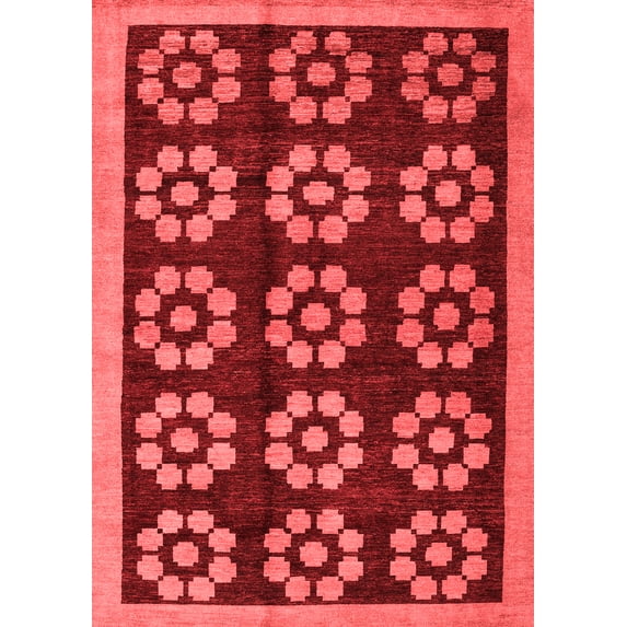 Ahgly Company Indoor Rectangle Abstract Red Modern Area Rugs, 7' x 9'