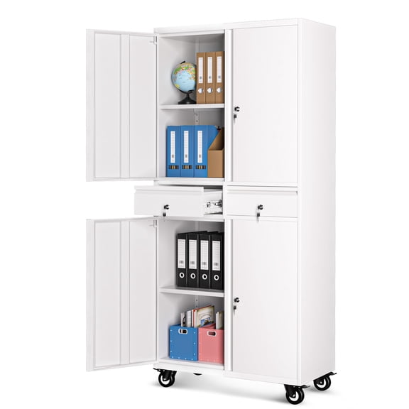 Metal Storage Cabinet, 73 Inch Garage Storage with Locking Doors and Adjustable Shelves, Heavy Duty Tool Cabinet with 2 Drawers