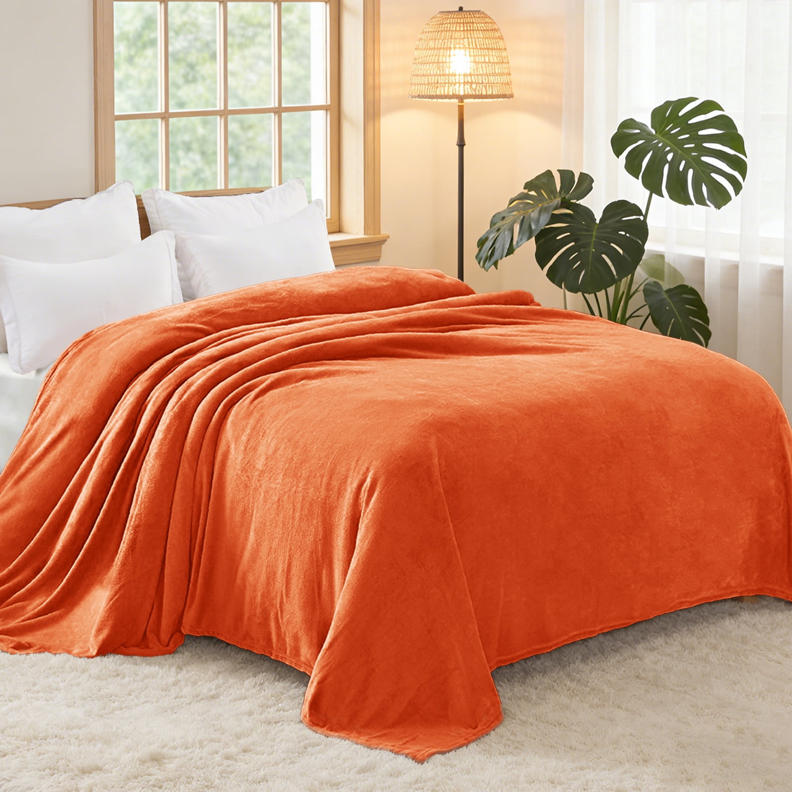 Exclusivo Mezcla Twin Size Flannel Fleece Velvet Plush Bed Blanket as Bedspread, Coverlet, Bed Cover (60"x80", Burnt Orange)