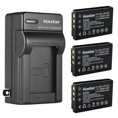Kastar 3-Pack Q120 Battery and AC Wall Charger Replacement for MINOLTA MN35Z Camera ZOOM BT-03 ZOOM BT-03 B Battery ZOOM Q8 Q8N Recorder Camera Bell & Howell B35HDZ Camera