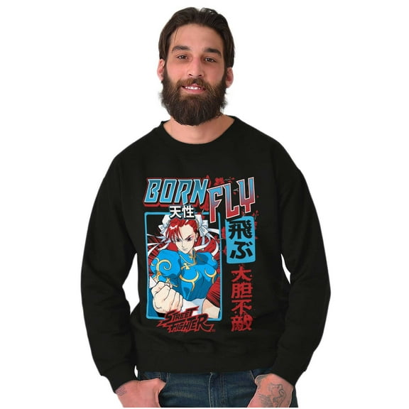 Street Fighter Chun Li Born Fly Sweatshirt for Men or Women Brisco Brands S