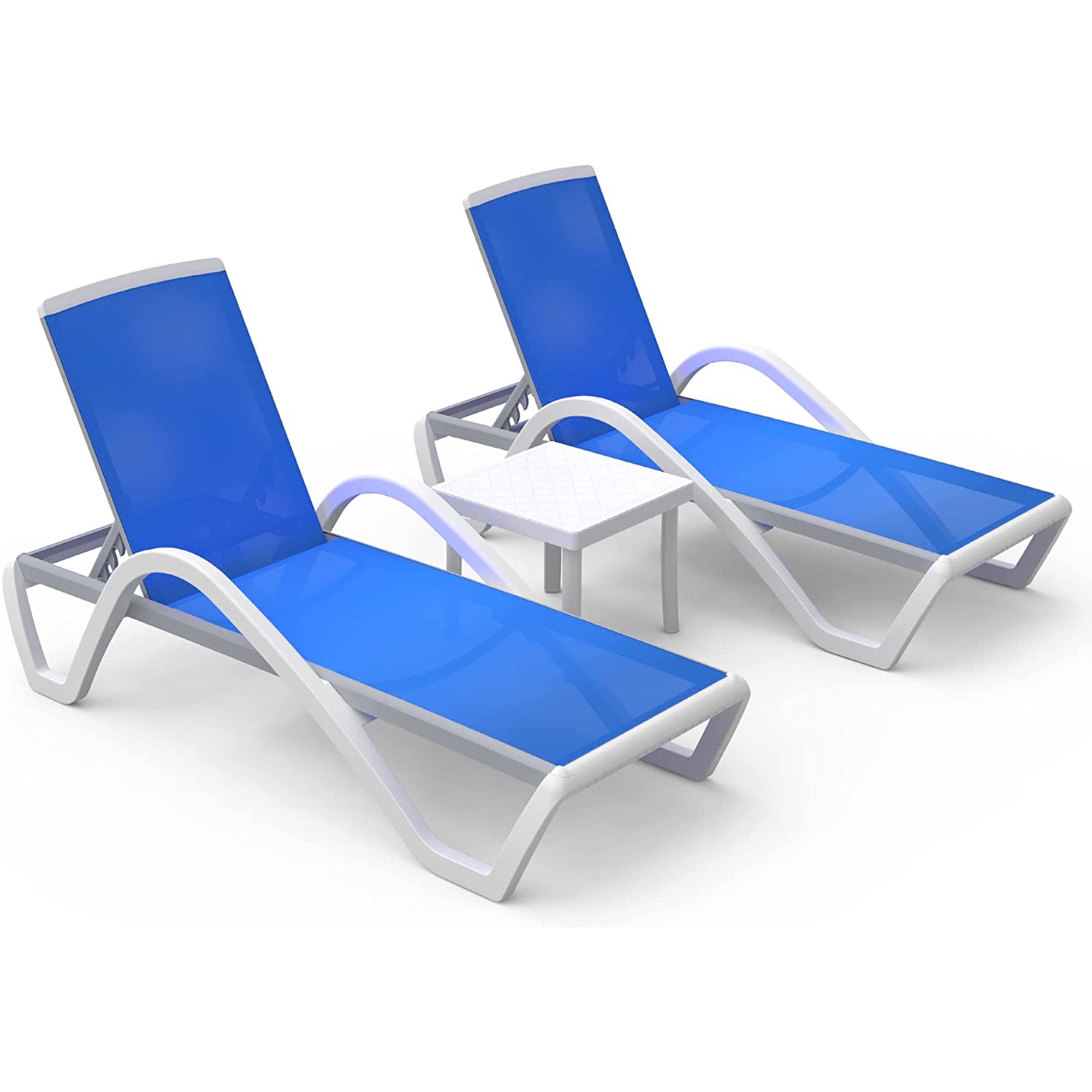 Domi Patio Chaise Lounge Chair Set of 3,Outdoor Aluminum Polypropylene Sunbathing Chair with Adjustable Backrest,Arm,Side Table,for Beach,Yard,Balcony,Poolside(2 Blue Chairs W/Table) - image 3 of 8
