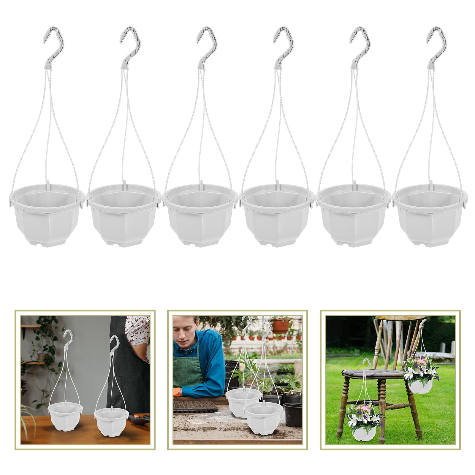 Octagonal Plastic Flower Pot Hanging Planter Baskets Indoor Pots The Fence Stand White