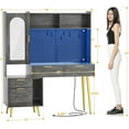 thumbnail image 4 of Homieasy 48'' Makeup Vanity with Hutch, White Bedroom Vanity with Charging Station and LED, Tall Vanity Table with Pegboard, Mirror, 5 Big Drawers & Shelves, Cabinet, Bedroom Dressing Tables, Grey, 4 of 7