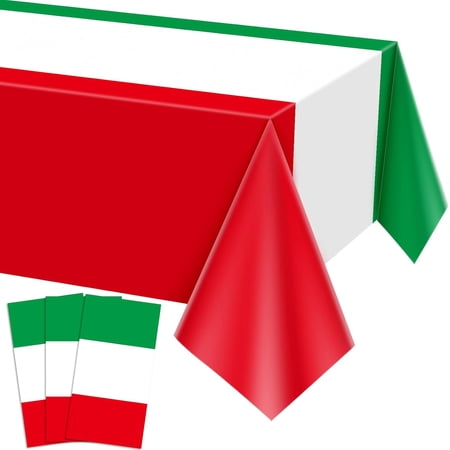 3-piece set 54x108 inches Italian flag plastic tablecloth, disposable rectangular Italian theme party, national day celebration, family gatherings and birthday supplies Italian table cover