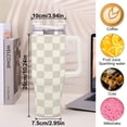 thumbnail image 3 of 40 oz Tumbler with Handle and Straw Lid | Vacuum Insulated Leak Proof Tumbler | Stainless Steel Water Bottle Cup Gifts for Dads Moms Women Men Him Her | Cream Checkered, 3 of 9