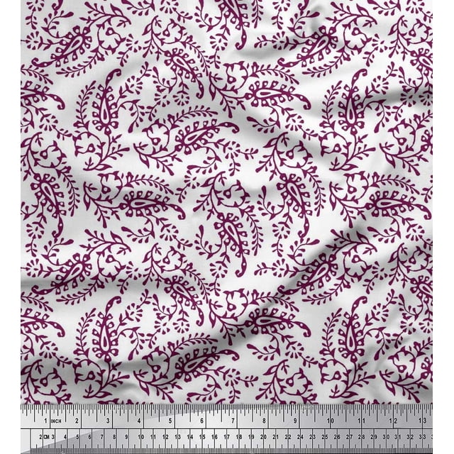 Soimoi Velvet Fabric Leaves & Paisley Block Printed Craft Fabric by The Yard 58 Inch Wide