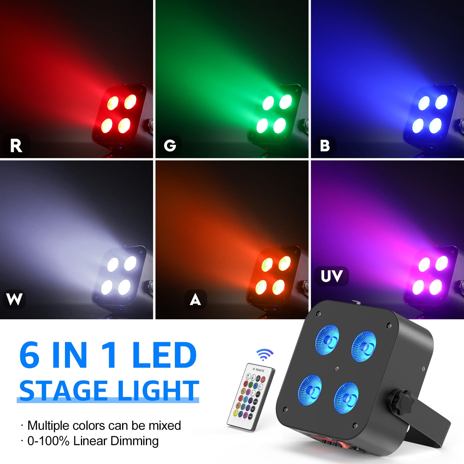 Battery Powered Rechargeable Par Light - 4*18W 6IN1 RGBWA+UV Wireless Par Light by Remote/APP/DMX512 Control Sound Activated LED Up Lights for Event Wedding Church Stage Party Indoor Uplighting