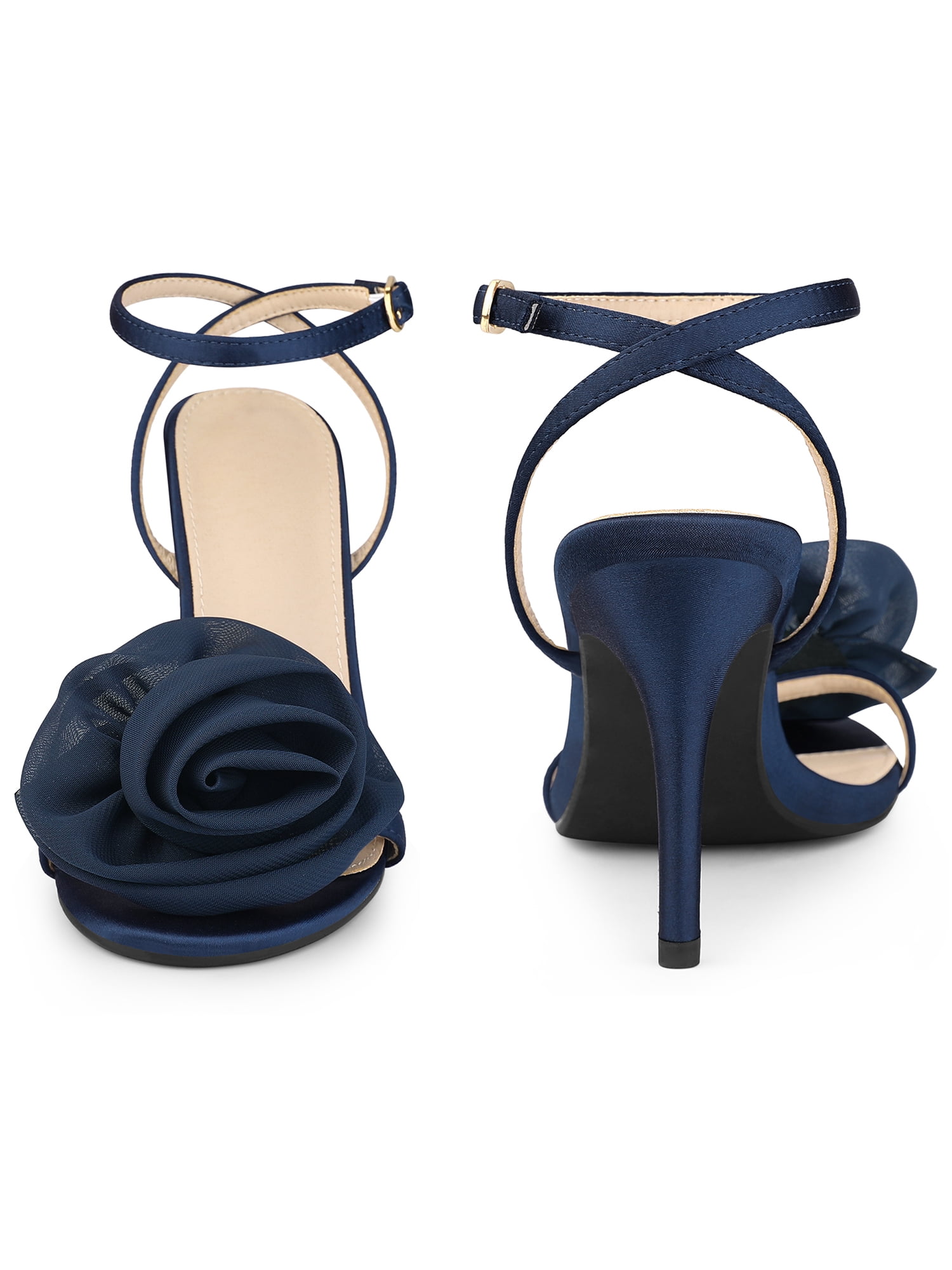 DARING DIVA Flower Stiletto High Heel Sandals for Women Navy Blue 11