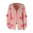thumbnail image 6 of Caoirhny Women Fashion Wild Cardigan Flower Decor Lantern Long Sleeve Knitted Sweater Coat Autumn Winter Open Front Outerwear, 6 of 9