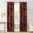 thumbnail image 2 of Hokiten Christmas Poinsettia Blackout Curtains | Light Blocking Print Window Curtains, Xmas Floral Botanical Red Black Thermal Insulated Window Drapes for Living Room Kitchen (2 Panels, 104"W x 63"L), 2 of 7