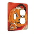 thumbnail image 1 of KuzmarK™ 2 Gang Single Toggle / Single Duplex Wall Plate - Silly Siamese Stuck in a Pumpkin Halloween Cat Art by Denise Every, 1 of 1