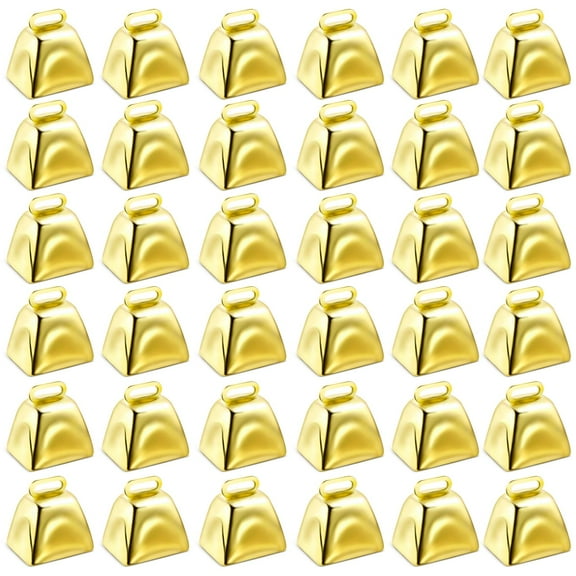 36pcs Cow Bells, Loud Metal Cowbell Noise Makers with Handles, Metal Decorative Grazing Pet Bells for Grazing Cattle Horses and Sheep, Golden