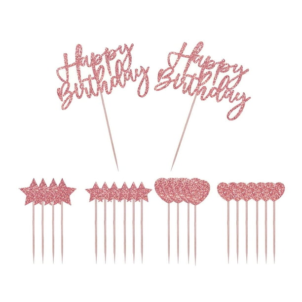 Adorno para tarta Zulema Feliz cumpleaños Confeti Globo Estrella Oro rosa