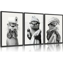 Blue Ocean Theme Bathroom Wall Art Gator Dolphin and Sea Turtle in Bathtub Picture Wall Decor Tropical Coastal Animals Poster Canvas Print Artwork for Toilet Washroom Restroom Decor Unframed