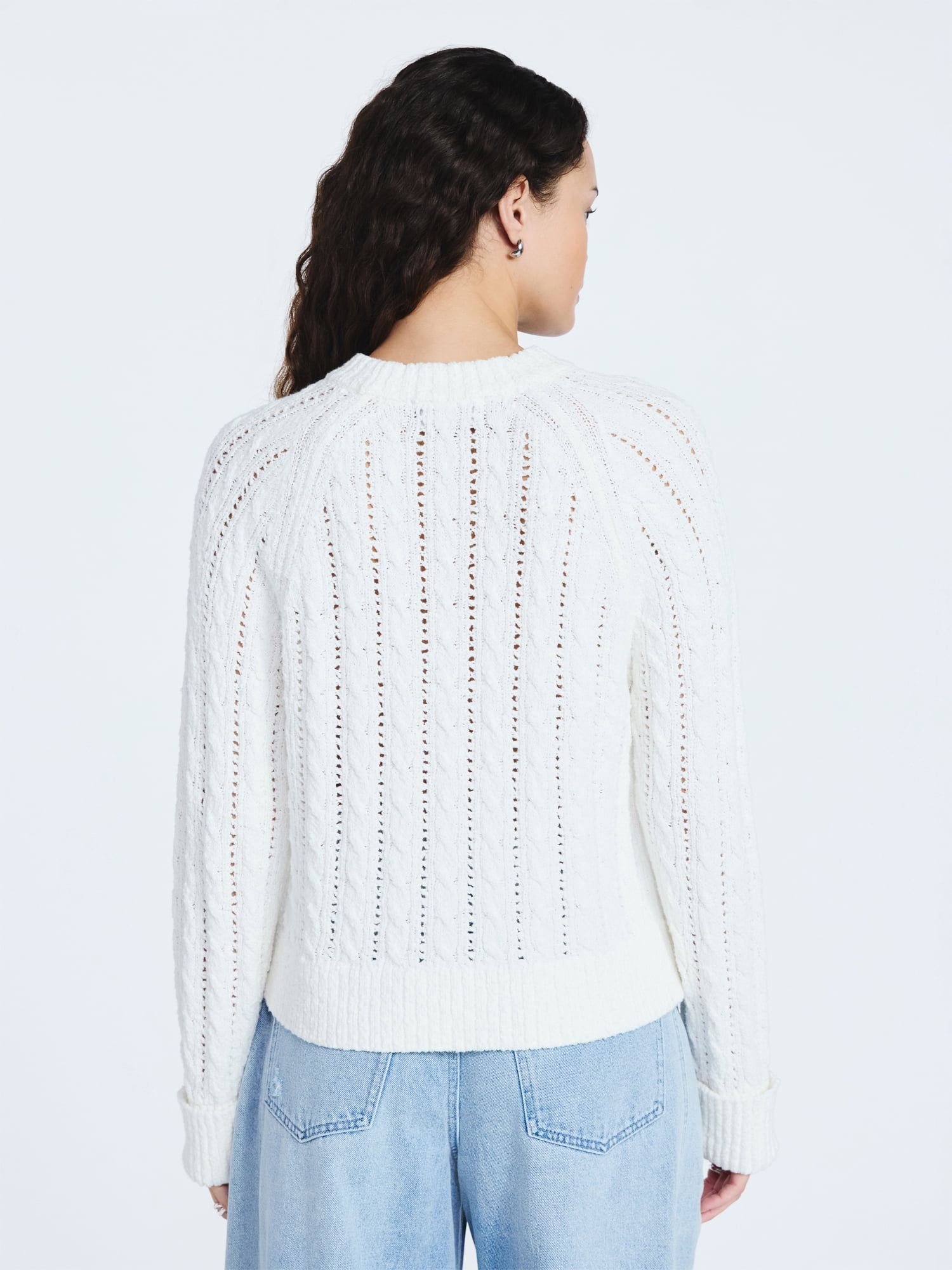 Scoop Women's and Women's Plus Cable Knit Raglan Sweater, Midweight, Sizes XS-XXL
