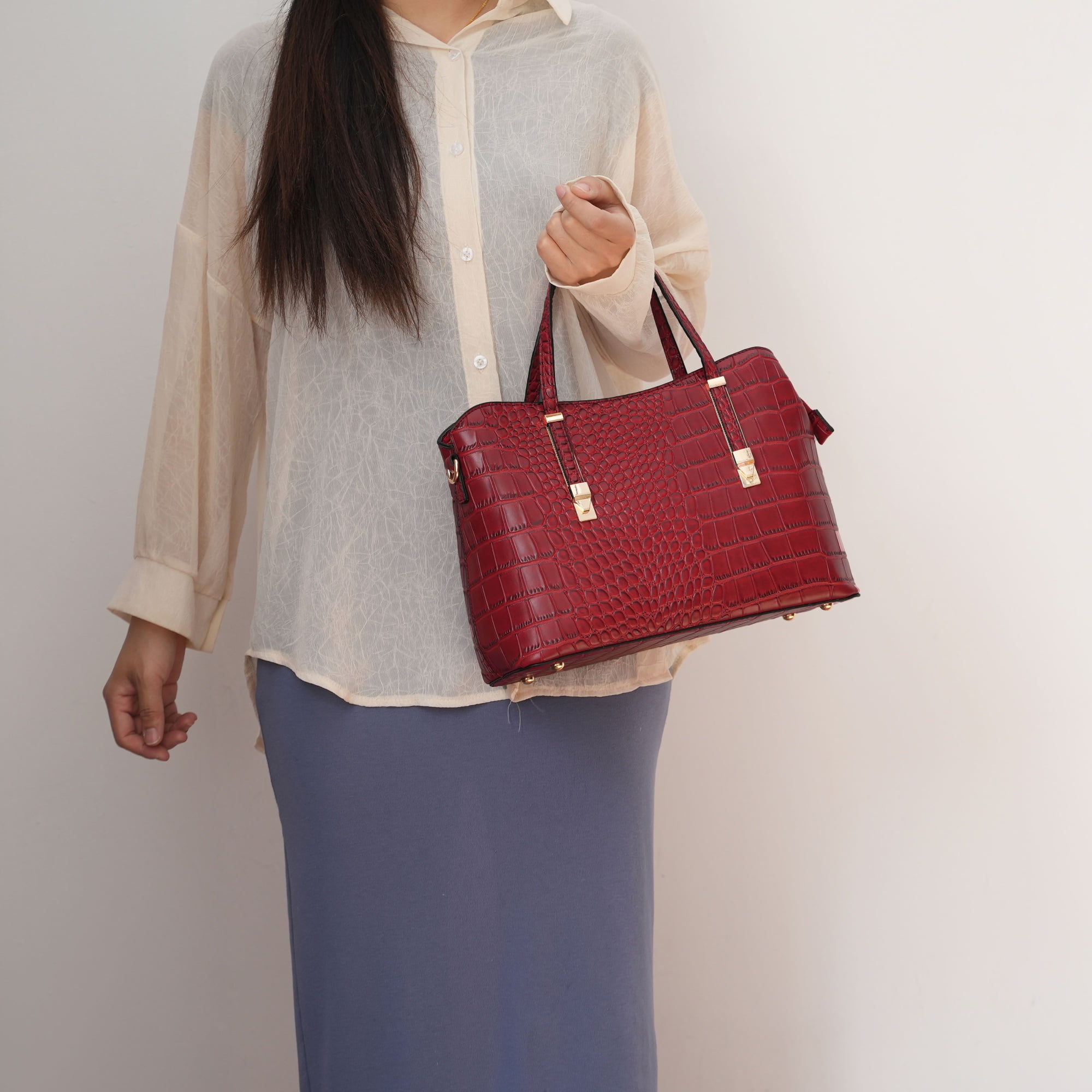 MKF Collection Aurelia Women's Tote Bag, Crocodile Vegan Leather Handbag Purse by Mia K - Coffee