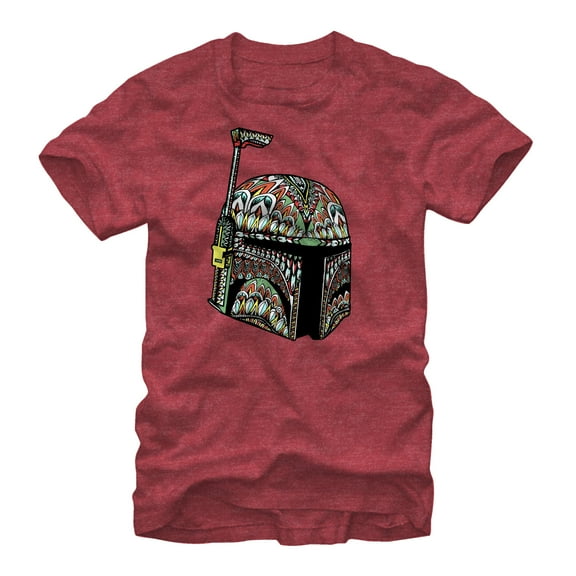 Men's Star Wars Tribal Print Boba Fett Helmet Graphic Tee Red Heather 2X Large
