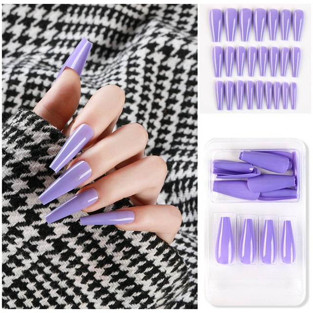 Uñas postizas a presión, regalo para mujer, 24 uñas postizas largas de cobertura completa, puntas de ataúd, manicura artística de bailarina, pegatinas para uñas.