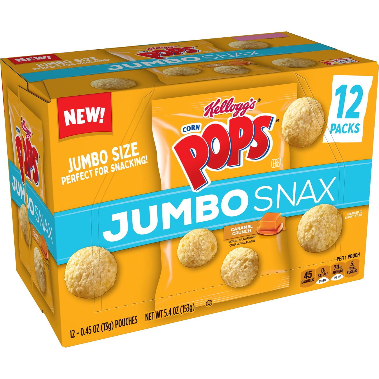 Kellogg's Corn Pops Jumbo Snax, Cereal Snacks, Caramel Crunch,5.4 Oz,12
