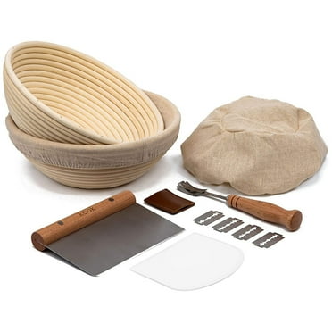 Kook Banneton Bread Proofing Basket Set with Bread Lame Scoring Tool & Dough Scraper