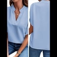 thumbnail image 2 of Blusa de para Mujer, Cuello en V, Estilo Túnica Elegante. Azul L, 2 of 5