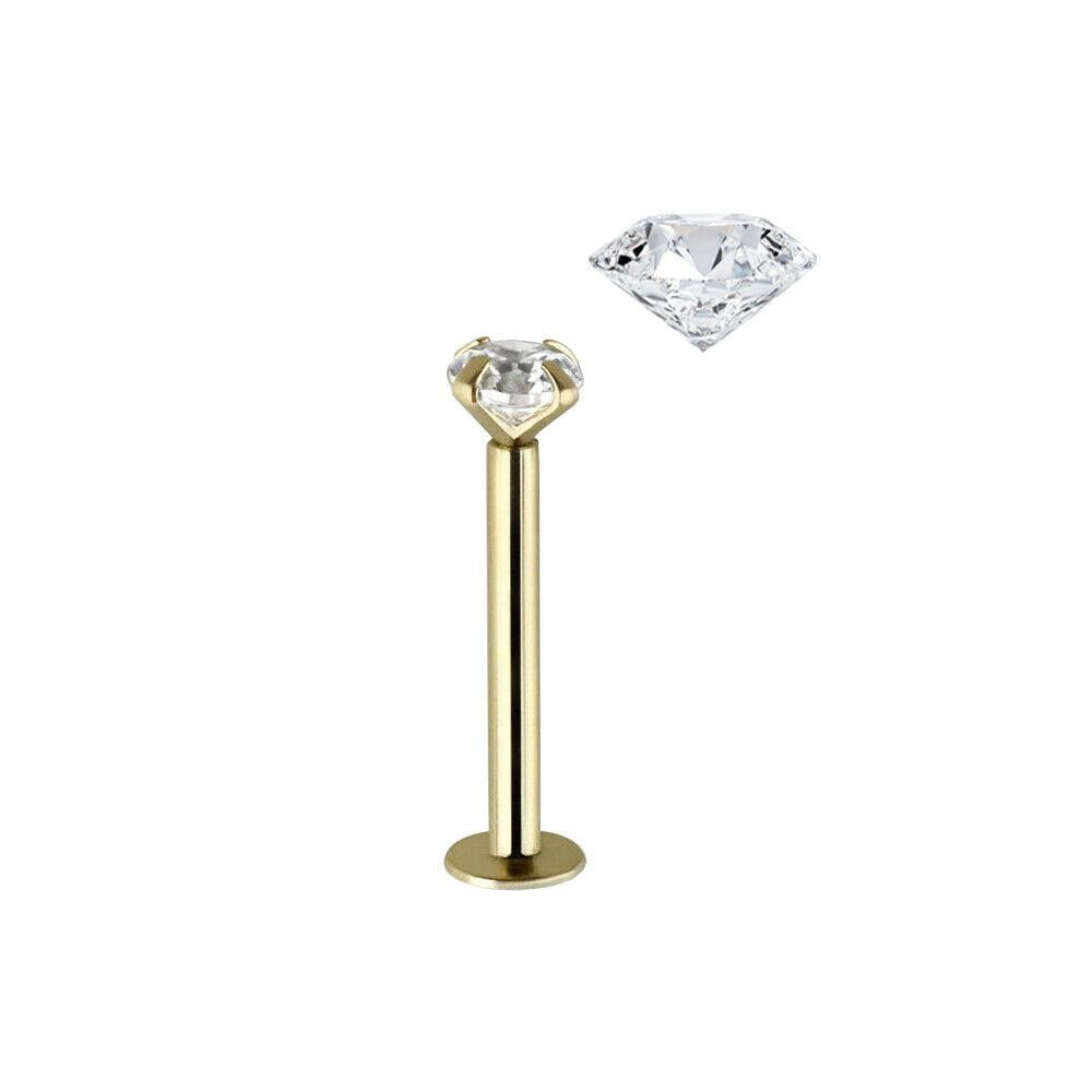 Real Diamond with Black Spinel 14k Solid Gold Nose Lip Labret Piercing Screw Pin 
