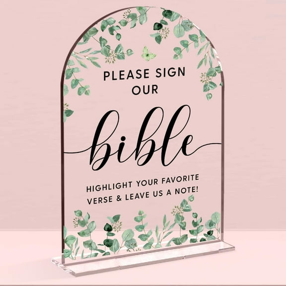 Wedding Decor Bible Guestbook Sign,5 x 7 Inch Arch Acrylic Sign, Wedding Sign for Ceremony and Reception, Wedding Decorative Signage For Table Decor (Foliage)