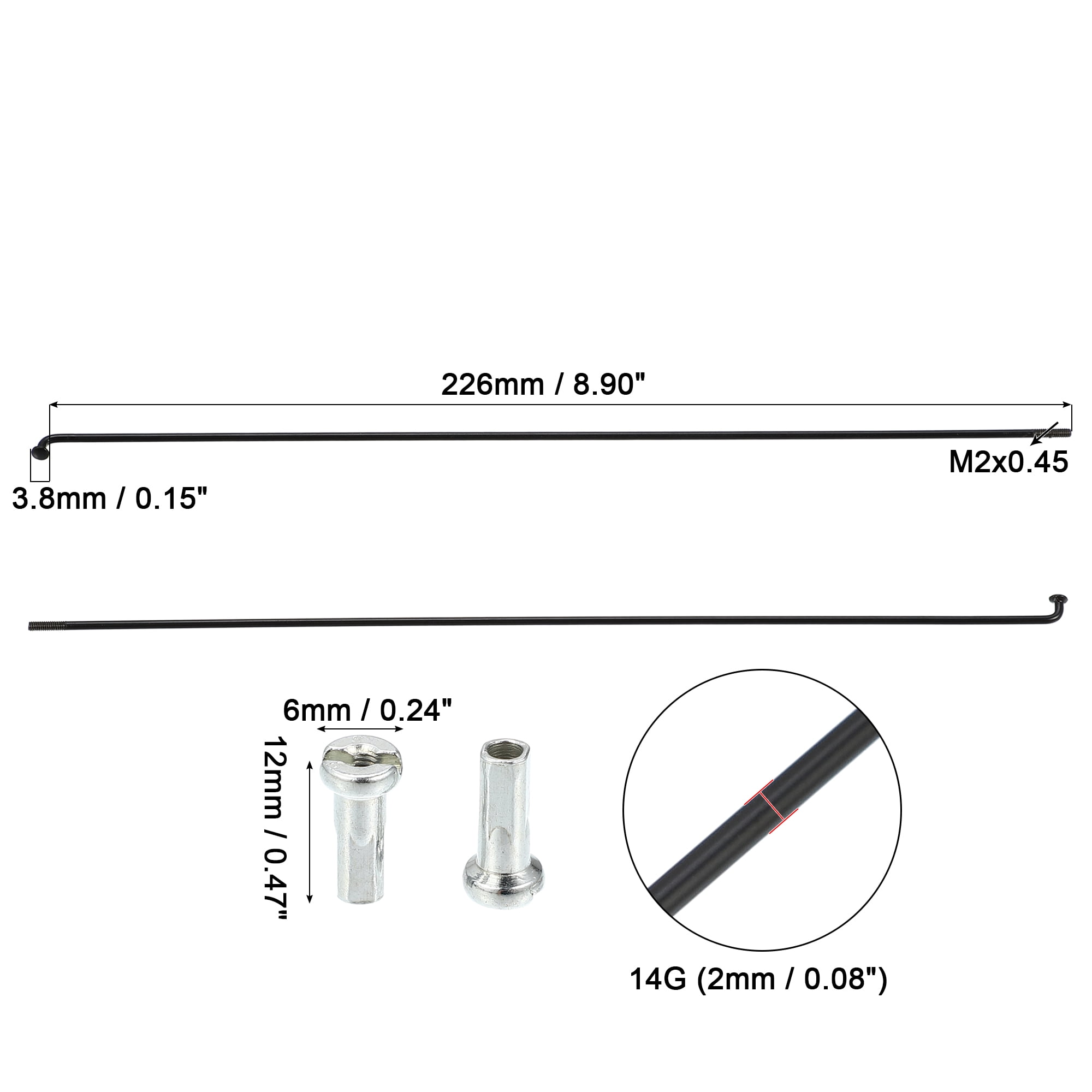 Unique Bargains 40Pcs 14G J Bend 2mm Bike Bicycle Spokes with Nipples Steel Black 8.9"