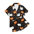 thumbnail image 5 of Feancey Cute Pjs for Women Set Halloween Pumpkin Print Pajama Sets Short Sleeve Button Down Shirt with Shorts Loungewear 2 Piece Outfits Multicolor M, 5 of 6
