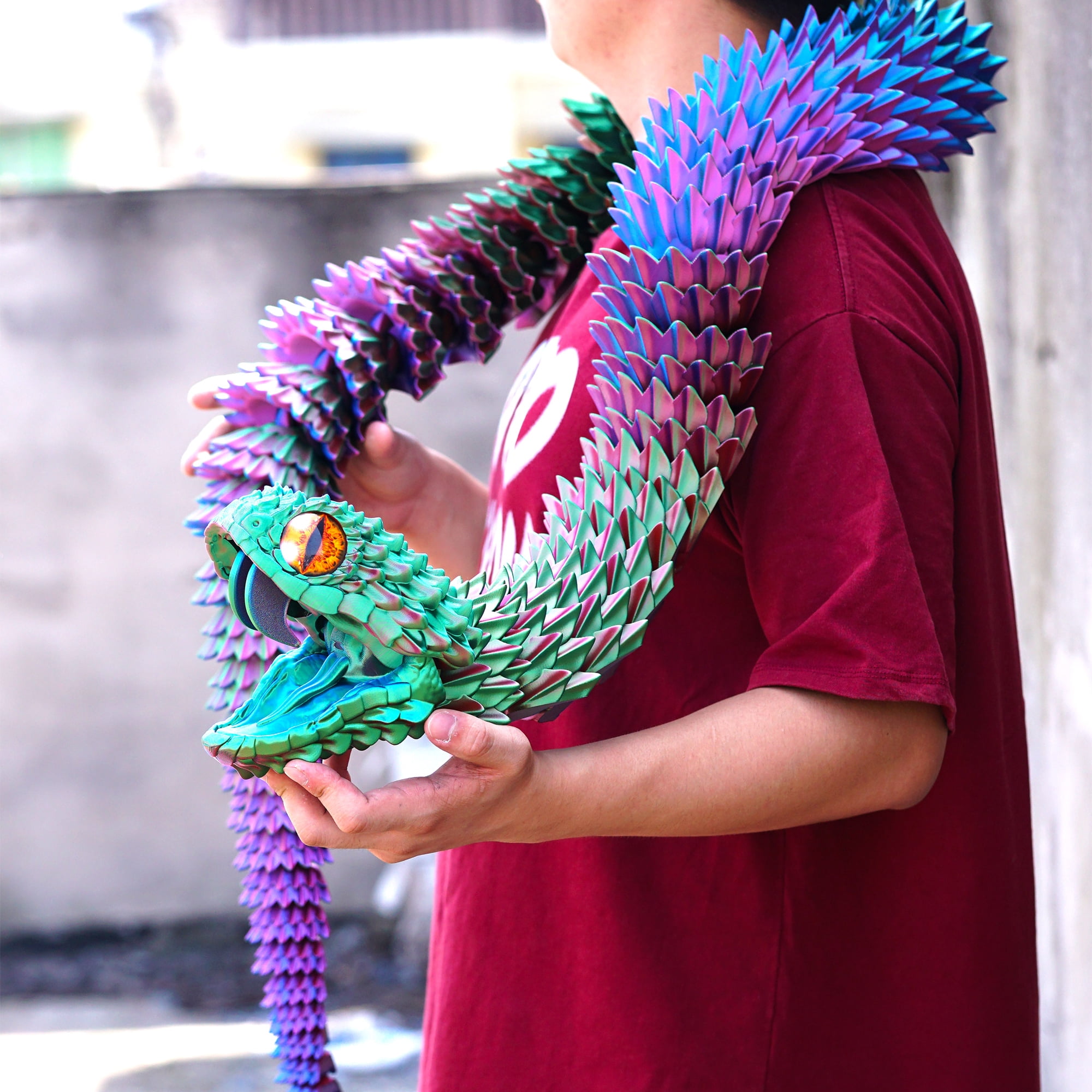 79inch 3D Printed snake,Flexible Joint Animal lacertid Figurines,Realistic Eyes, Home Office Decor,Fidget Toy for Adults Teens Boy Festival Gifts