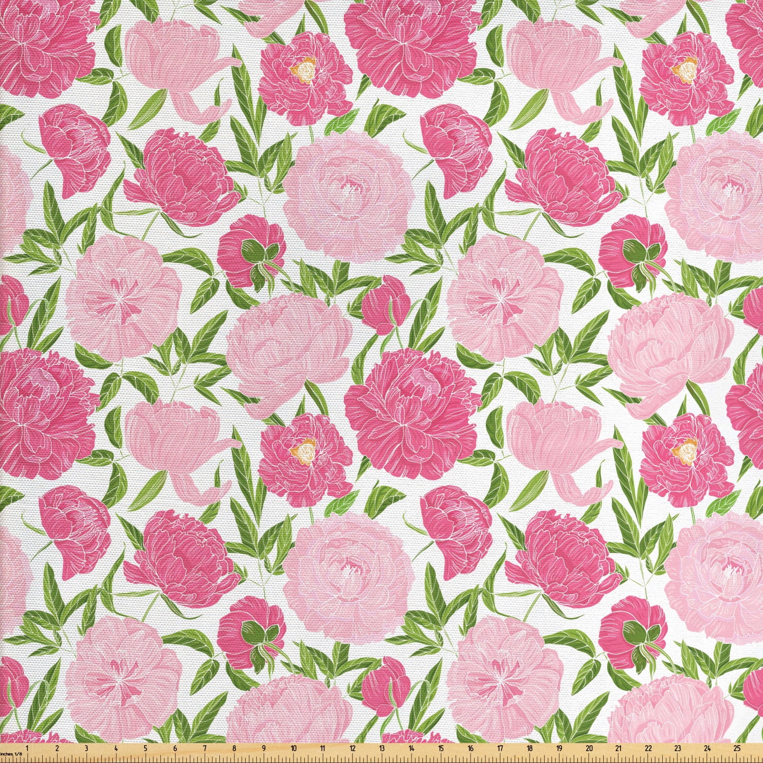 Peony Fabric by The Yard, Continuous Simplistic Romantic Pink Tones