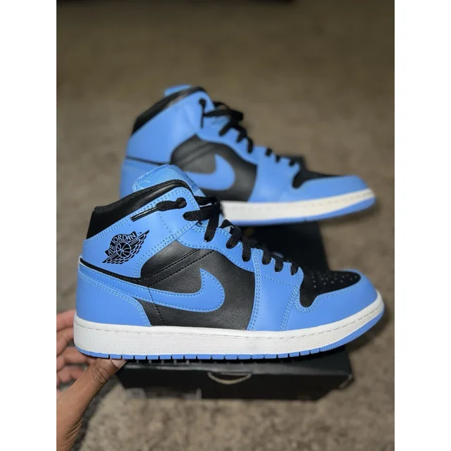 Size 10 - A i r-Jor-dan 1 Mid University Blue Black