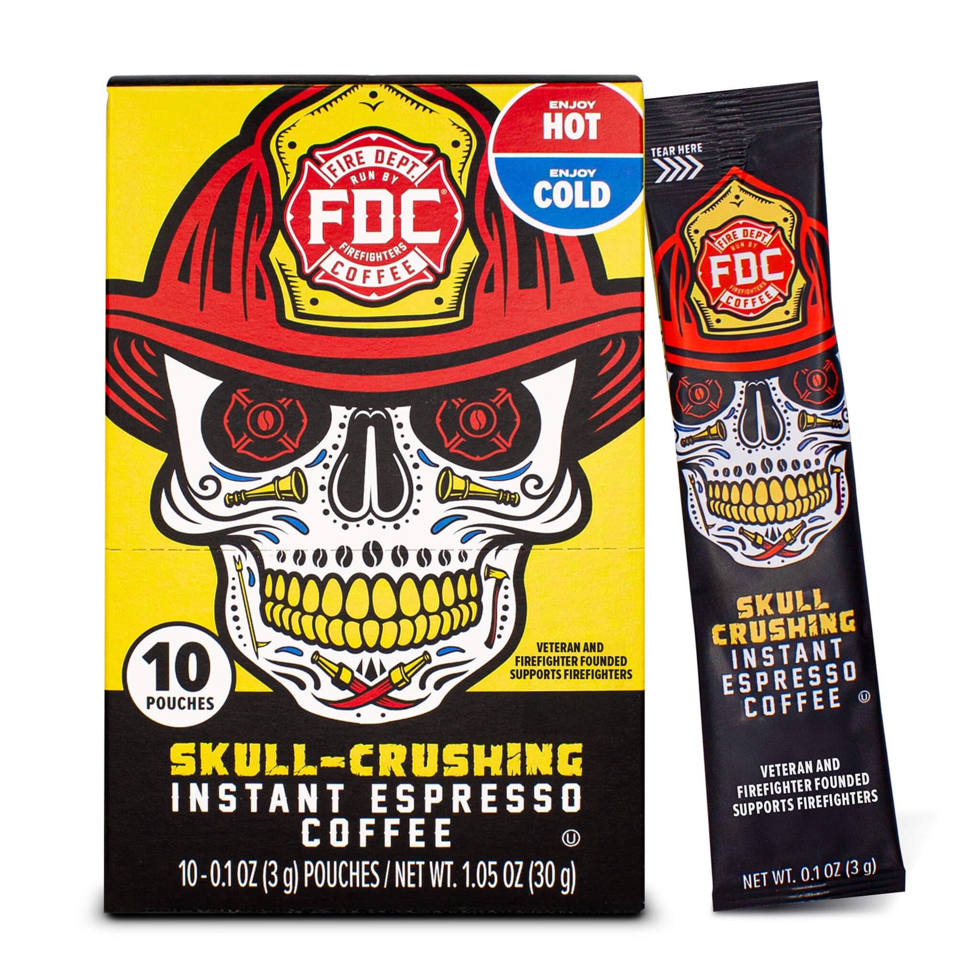 Fire Department Coffee, Skull-Crushing Instant Espresso, Instant Coffee Packets, Pack of 10