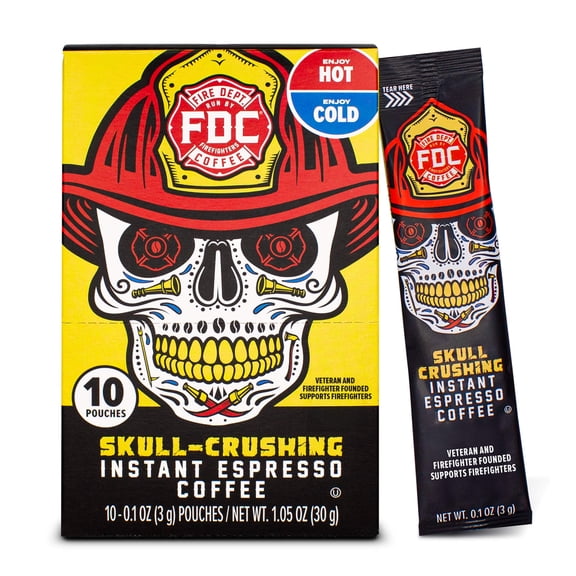 Fire Department Coffee, Skull-Crushing Instant Espresso, Instant Coffee Packets, Pack of 10