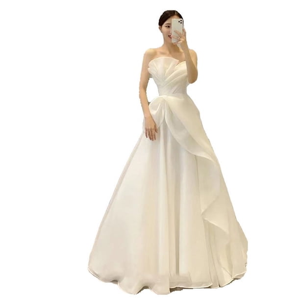 Vestido de novia ligero sin tirantes, estilo hada, sencillo, estilo viajero, con hilo saliente, de bienvenida