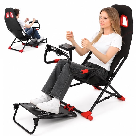 Meoldis Foldable Racing Simulator Cockpit - Quick Assembly Sim Racing Seat with Adjustable Pedal & Wheel Position, Compact Space‑Saving Design for Logitech, Thrustmaster, Fanatec, MOZA, SIMAGIC