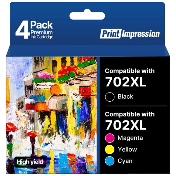 PrintImpression pour Cartouches d'Encre 702TG Ensemble Combo pour Cartouches d'Encre Epson 702 Remises à Neuf pour Epson 702 pour 702 TG pour Workforce Pro WF-3733 WF