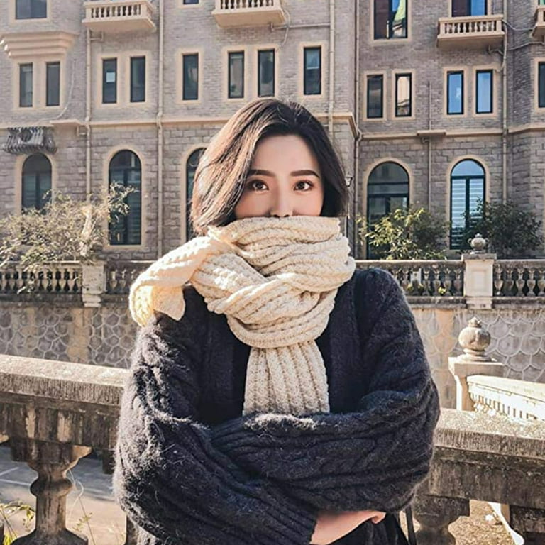 Woolen Scarf Trendy Blanket Scarf Women Big Oversized Long Scarves Beige