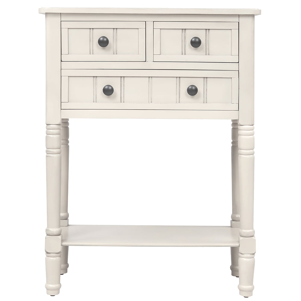Lowestbest Solid Console Table, Slim Sofa Table with Bottom Shelf and Storage Drawers, Narrow Table for Living Room, Easy Assembly, White